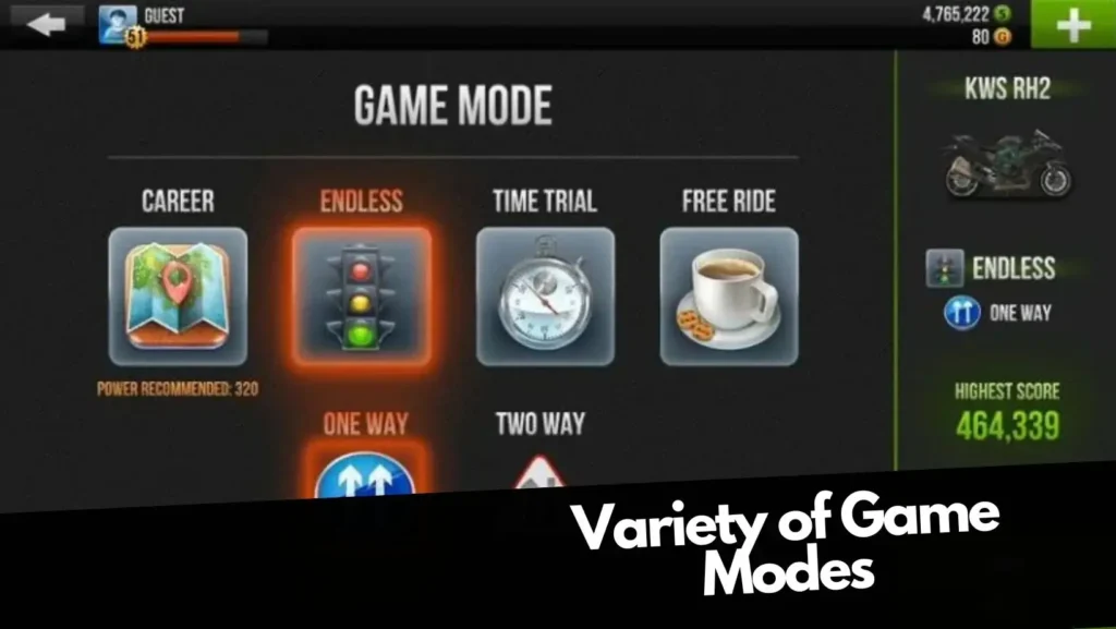 Variety of Game Modes in Traffic Rider