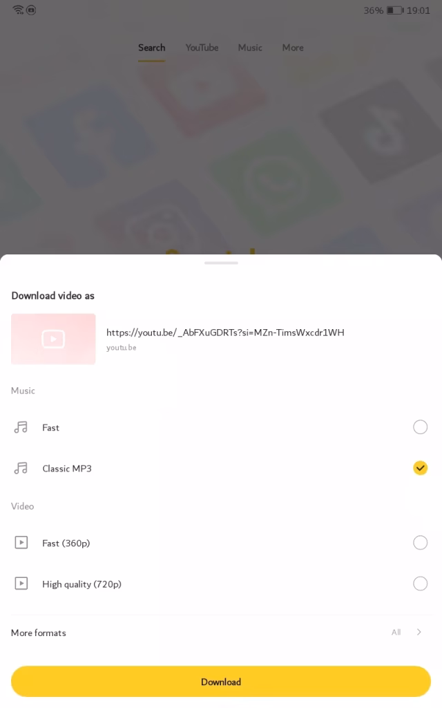 1 Tap Download Simple and easy with Snaptube